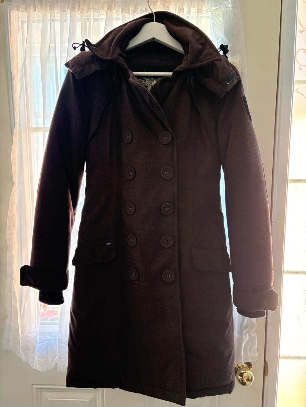 NOBIS Women’s Burgundy Winter Parka Coat with Fur Trim Hood – XXS